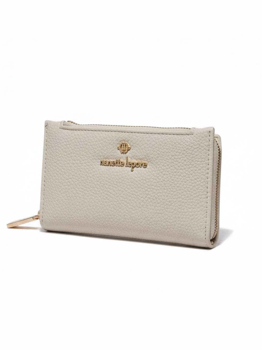Nanette Lepore Pebbled Leather Wallet in Cream with Gold Hardware